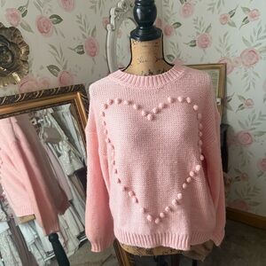 Pink Pom Pom Heart Knit Sweater